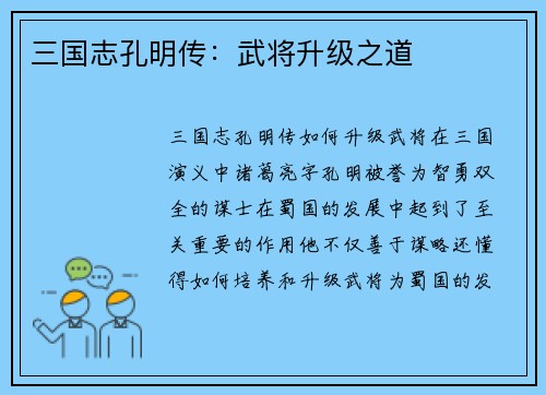 三国志孔明传：武将升级之道